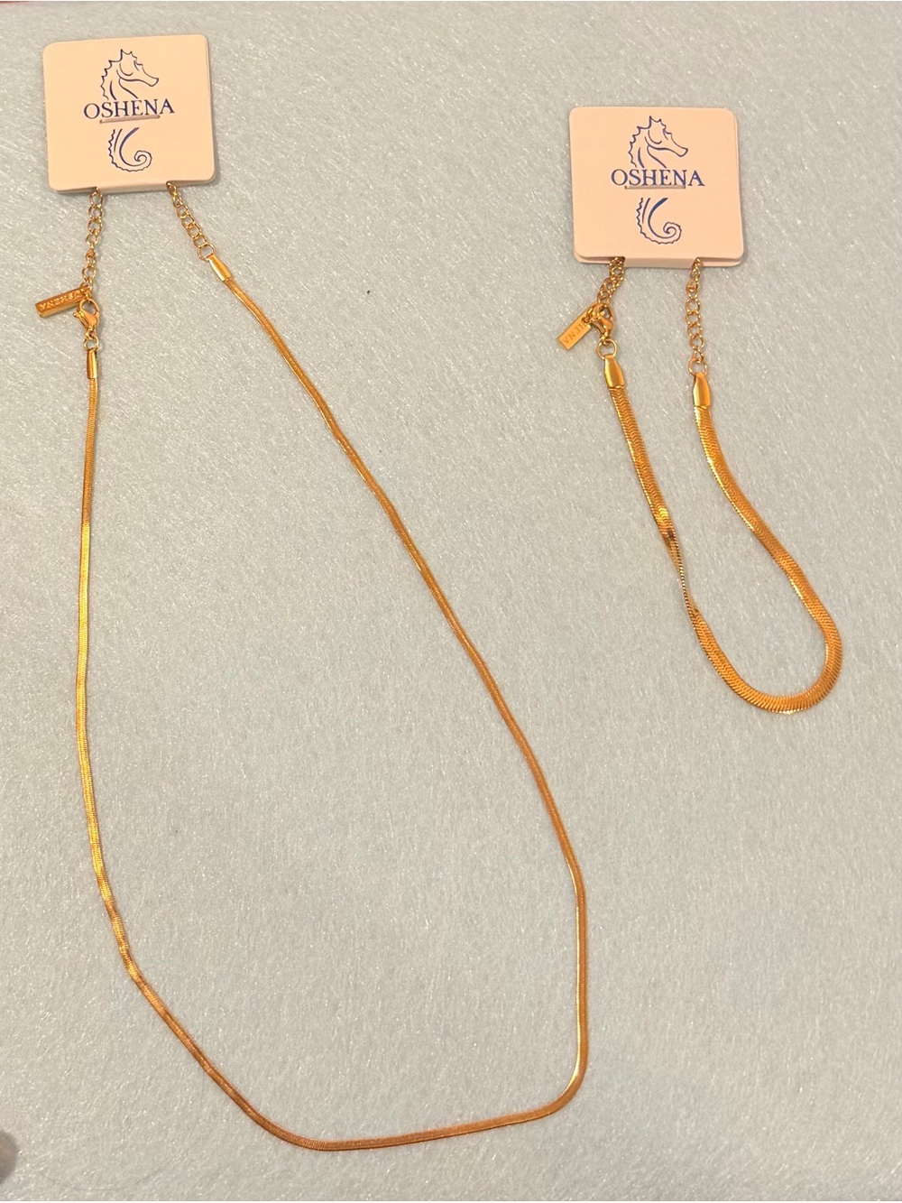 18k PLATED Gold HERRINGBONE Chain Necklace and Bracelet Set